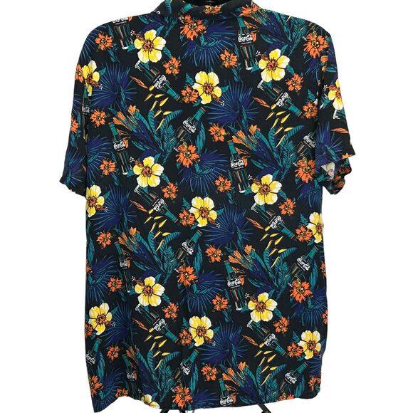 Coca Cola Hawaiian Camp Shirt Coke Soda Floral Short Sleeve Black XL X-Large - Picture 3 of 6